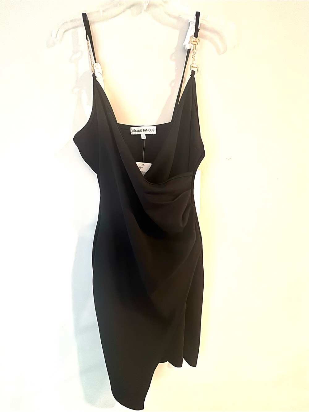 Black Draped Slip Dress with Gold Hardware